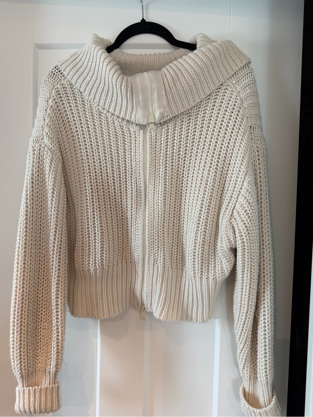 aerie Cream Zip-Up Chunky Cowl Sweater - Picture 4 of 11